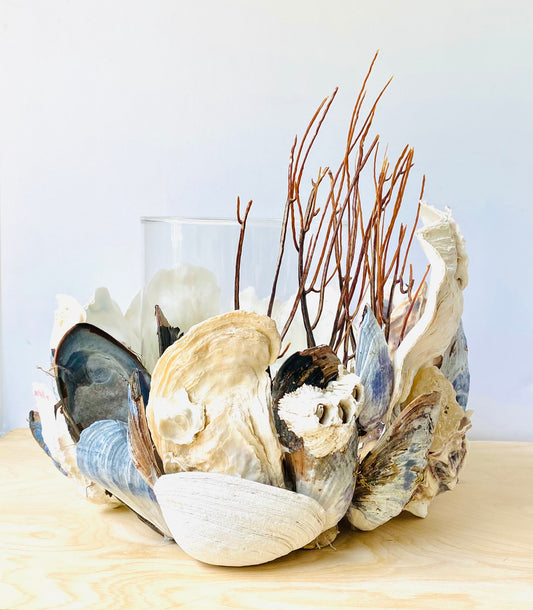 Large Shell Candle Holder, Oyster, Mussels & Fossil
