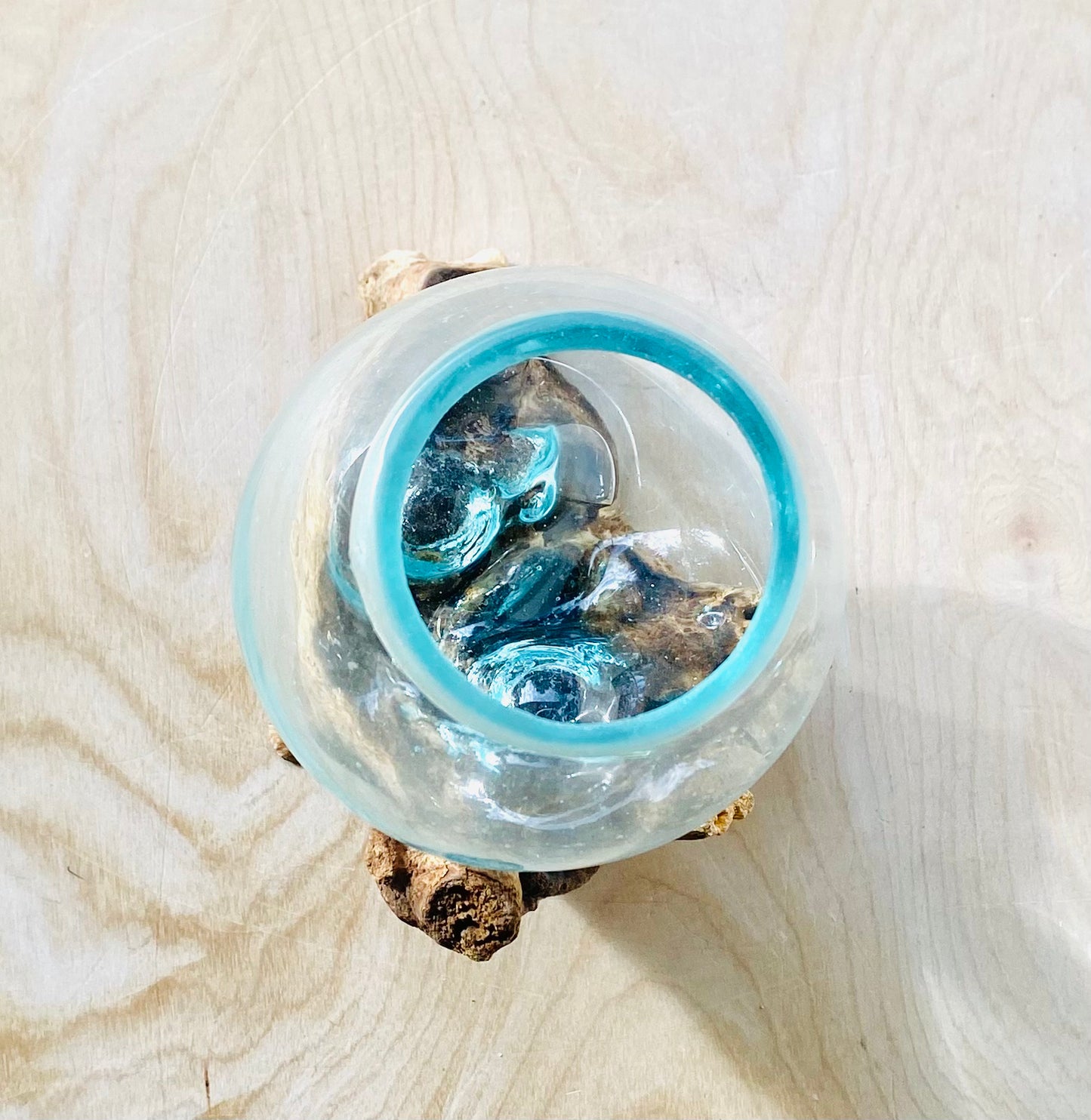 Small Molten Glass over Wood Bud Vase