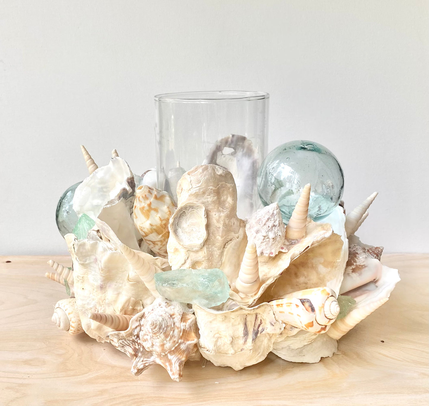Spiral Shell & Glass Float Candle Holder