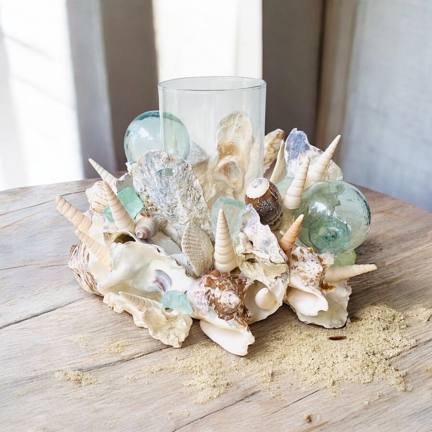 Spiral Shell & Glass Float Candle Holder, Shell Candle Holder