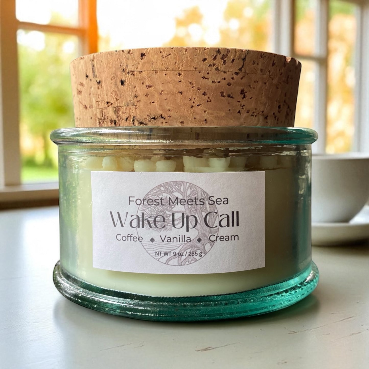 Wake Up Call, Coffee Scented 100% Soy Candle, Hand Poured in Recycled Glass & Cork Vessel