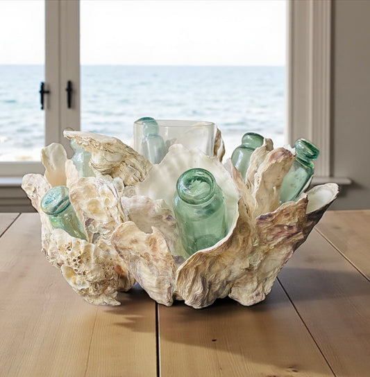 Oyster & Antique Glass Float Candle Holder