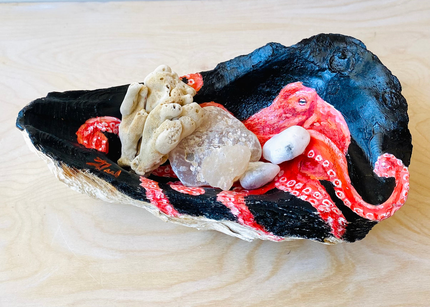 Huge Oyster With Giant Pacific Octopus, Original Painting