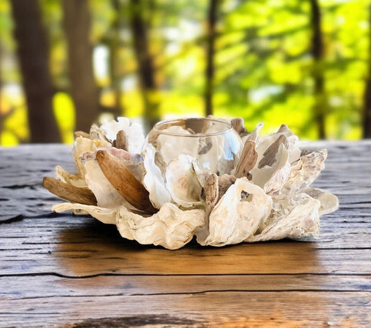 Natural Oyster & Driftwood Candle Holder