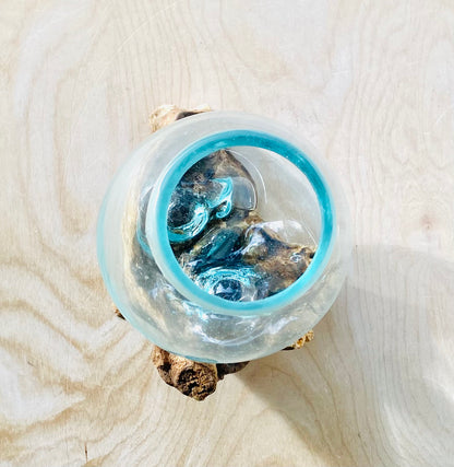 Small Molten Glass over Wood Bud Vase