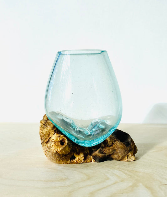 Small Molten Glass over Wood Bud Vase