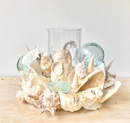 Spiral Shell & Glass Float Candle Holder
