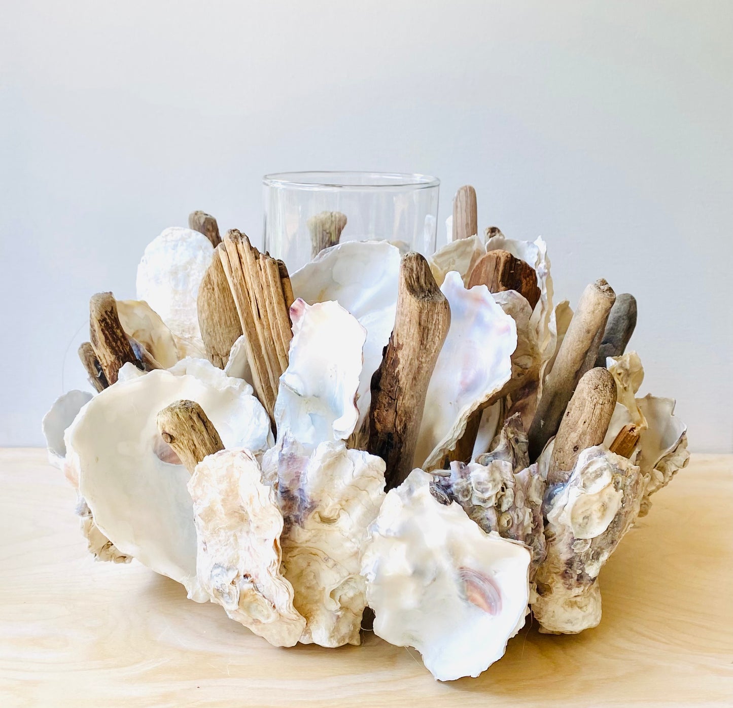 Oyster Shell & Natural Driftwood Candle Holder, Shell Candle Holder Centerpiece