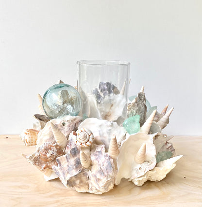 Spiral Shell & Glass Float Candle Holder