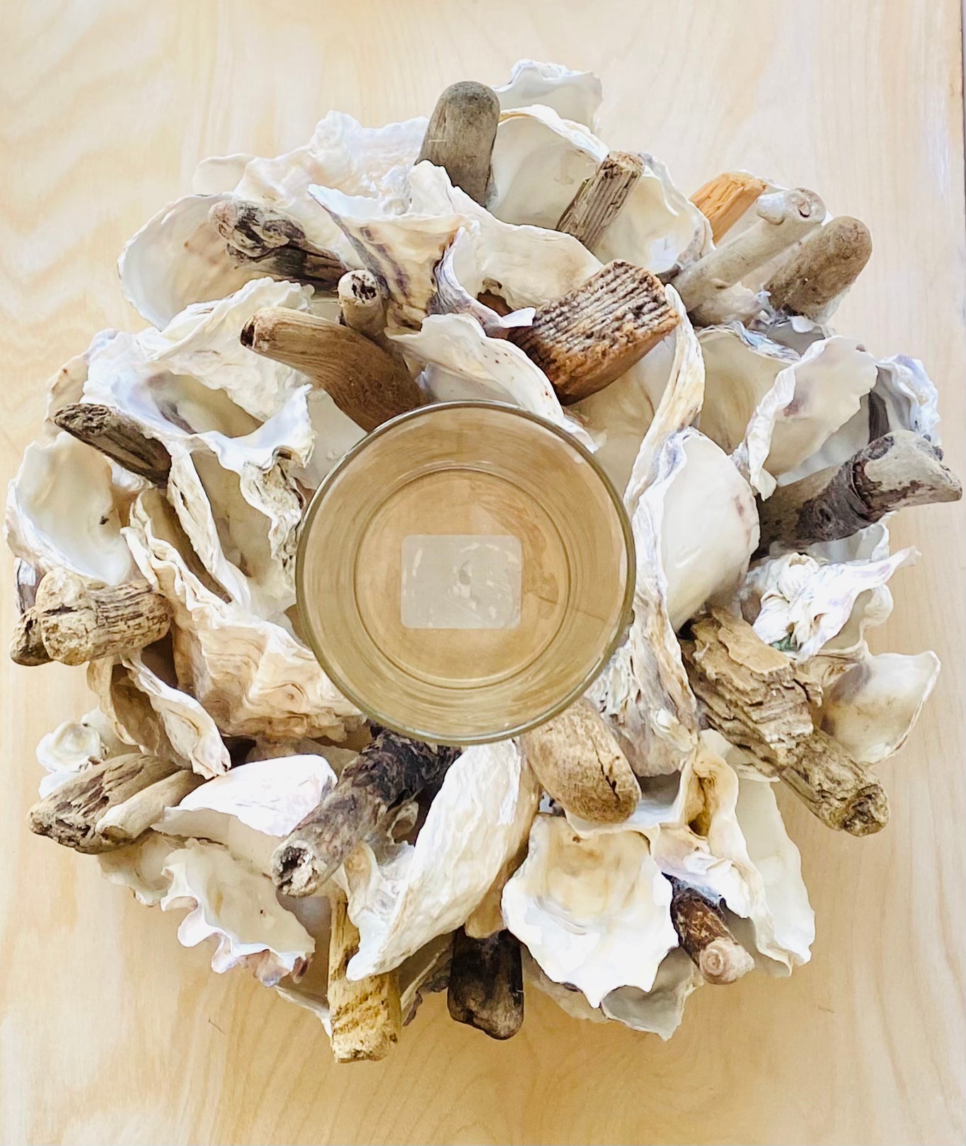 Oyster Shell & Natural Driftwood Candle Holder, Shell Candle Holder Centerpiece