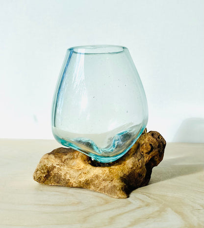 Small Molten Glass over Wood Bud Vase