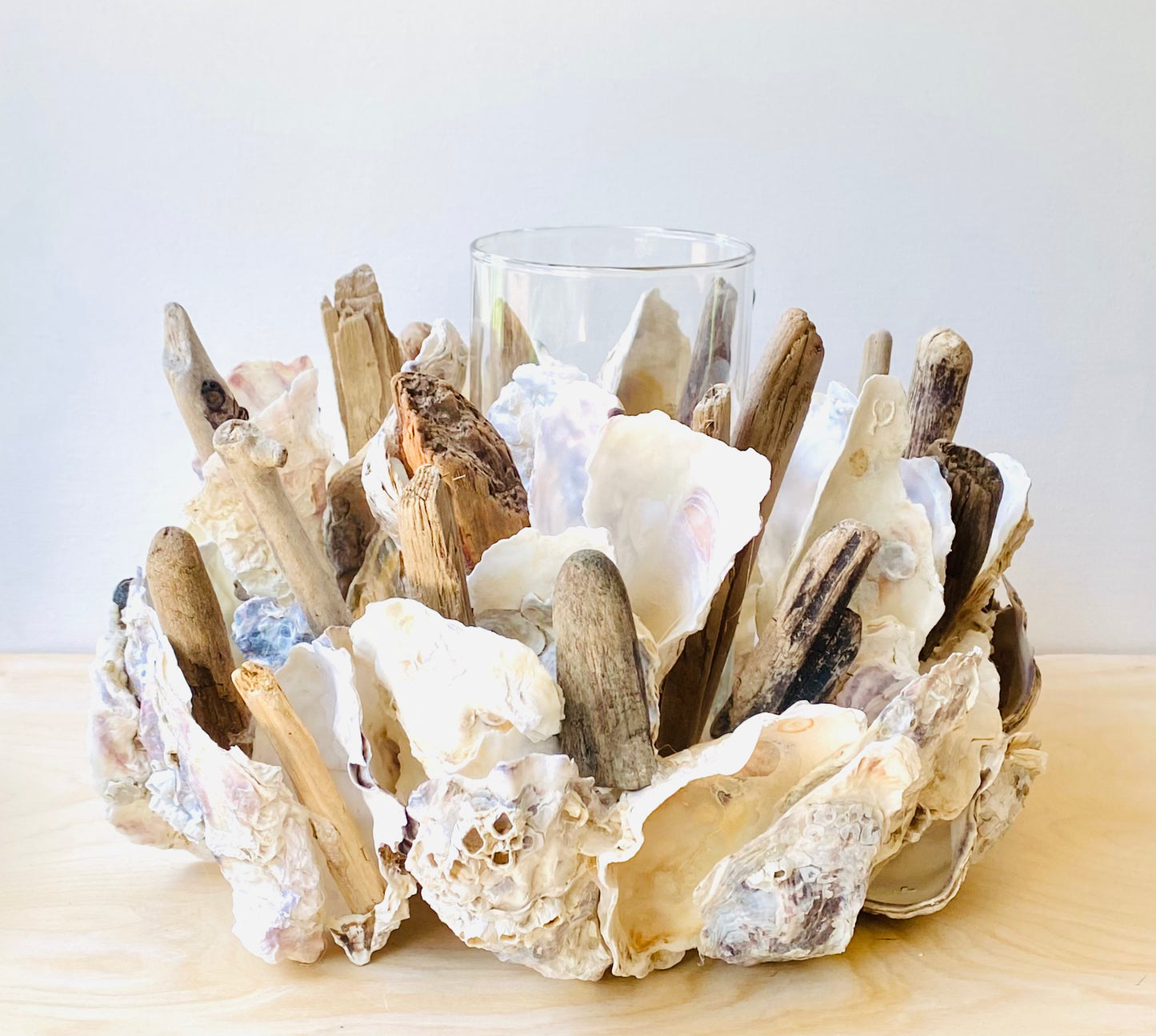 Oyster Shell & Natural Driftwood Candle Holder, Shell Candle Holder Centerpiece