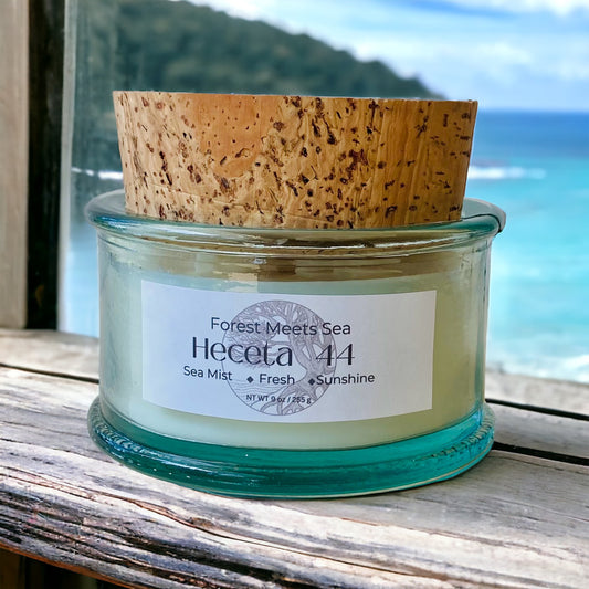 Heceta 44 Coastal Candle, Soy Wax Candle, Recycled Glass & Natural Cork Lid, Hand-Poured Beach Decor