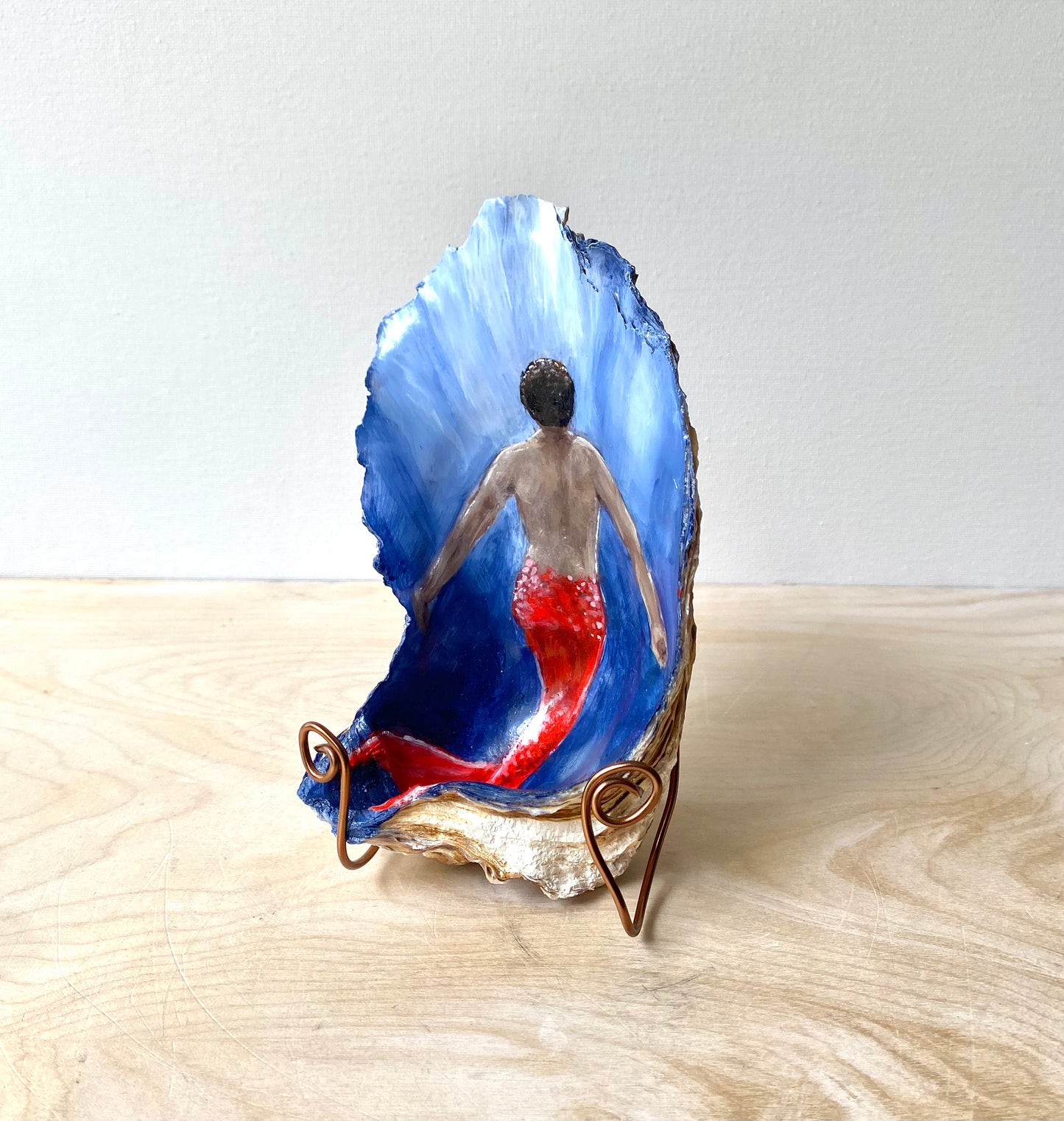 Merman Painting, Merman Oyster Shell, Handmade