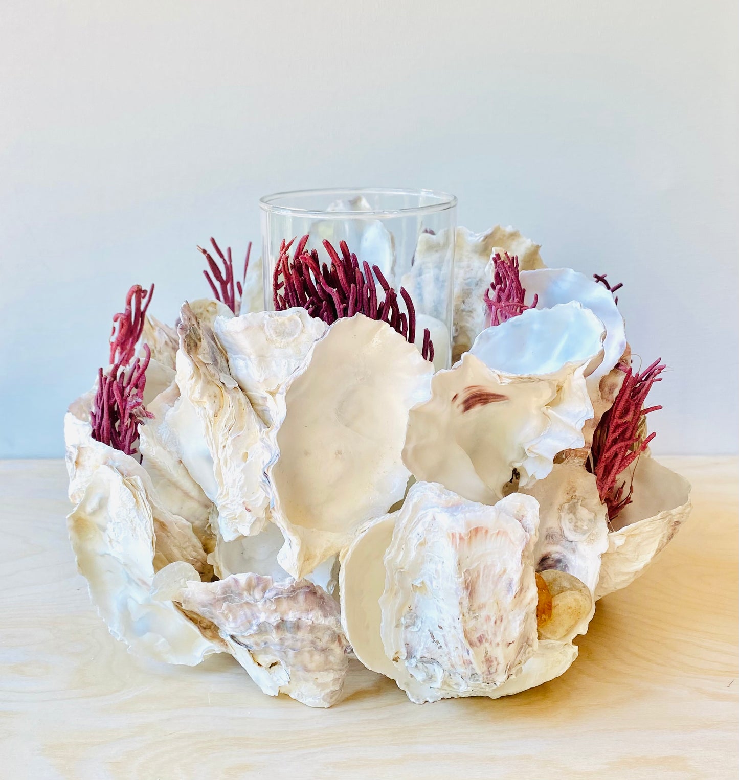 Oyster, Purple Coral & Agate Shell Candle Holder