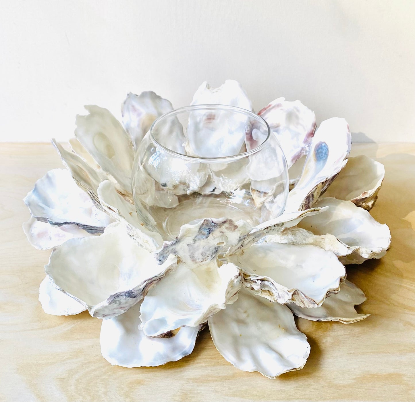 Oyster Shell Centerpiece with Round Insert, Shell Candle Holder