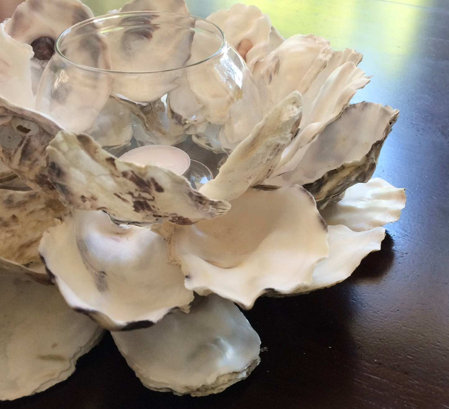 Oyster Shell Centerpiece with Round Insert, Shell Candle Holder