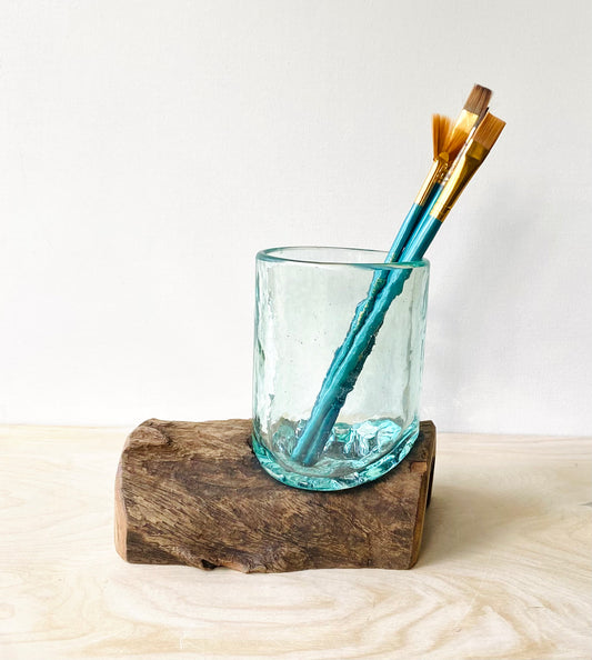 Molten Glass Cylinder Over Wood