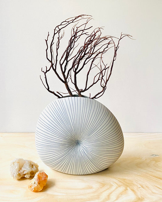 White Modern Vase, Sea Urchin Vase, Decorative Container Med.